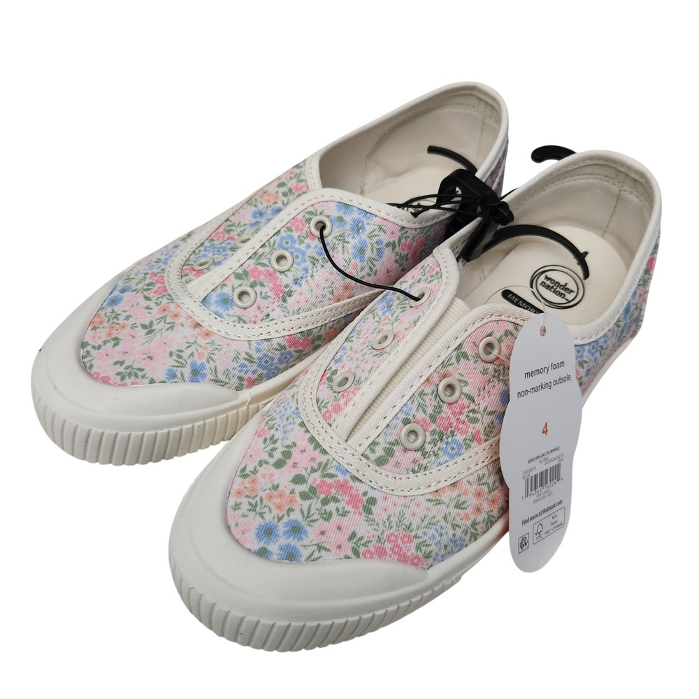 Wonder Nation Kids Floral Slip On Sneakers Memory Foam Pink Blue WM62244 Size 4